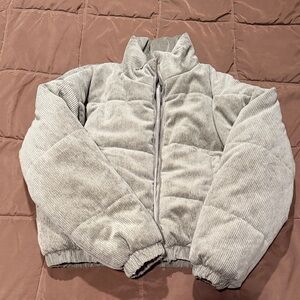 Green Gray Corduroy Puffer Jacket